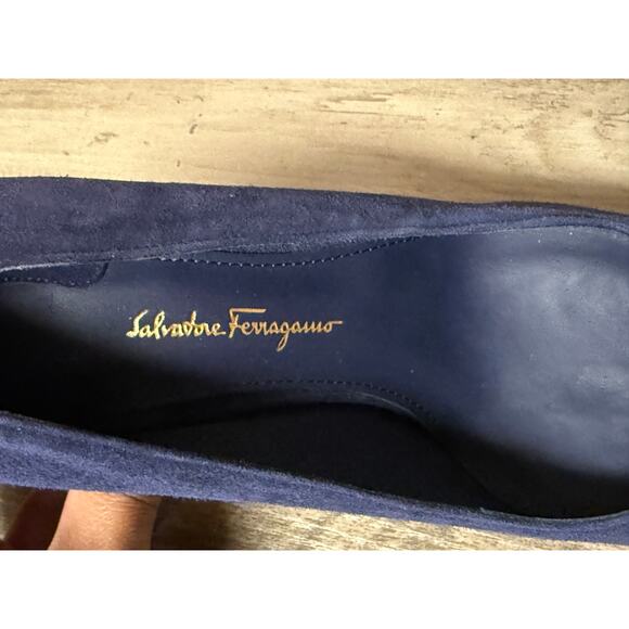Salvatore Ferragamo 'Arezzo 85' Mirto Suede Calf Leather Heels Size 6.5B - Picture 8 of 13